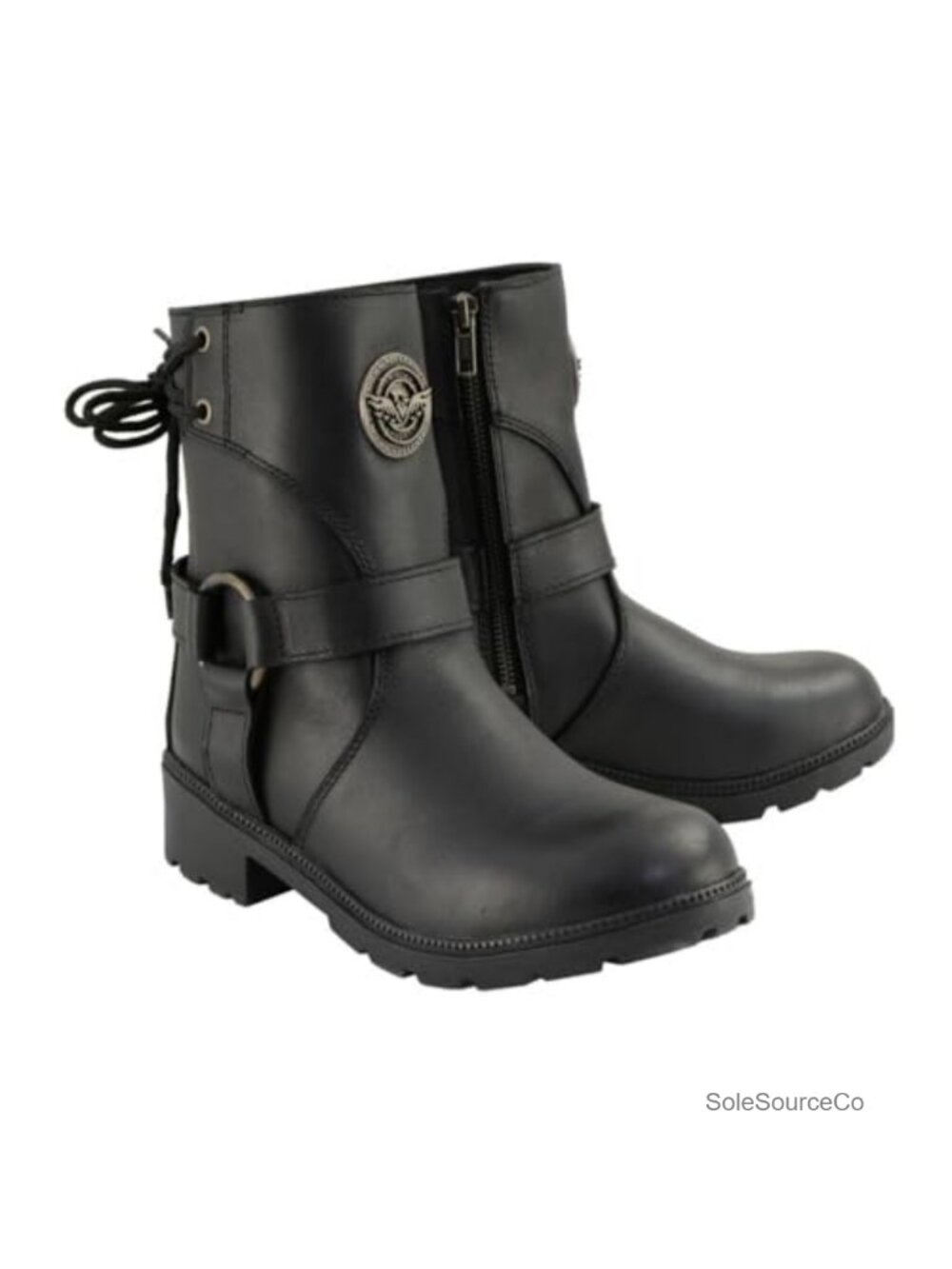 Women's Leather Harness Zip-Up Motorcycle Rider Boots with Back Laces